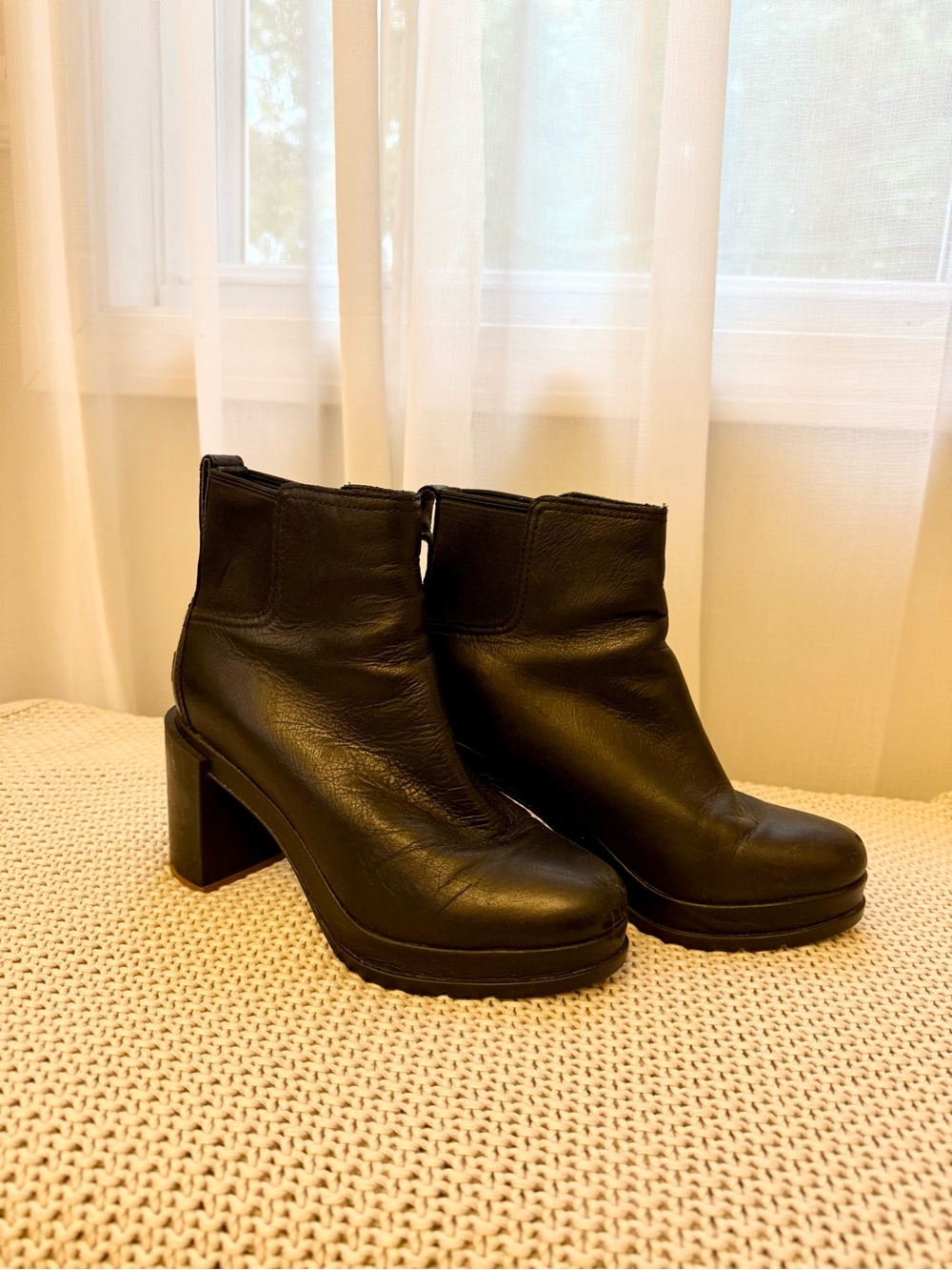Women's Sorel Waterproof Black Leather Platform Ankle Boots